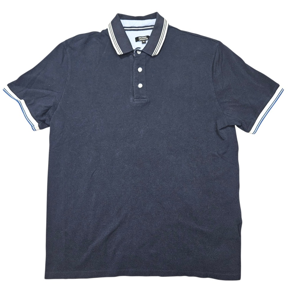 Galeries Lafayette Polo Shirt Navy Blue Pique Tipped Short Sleeve Sz XL